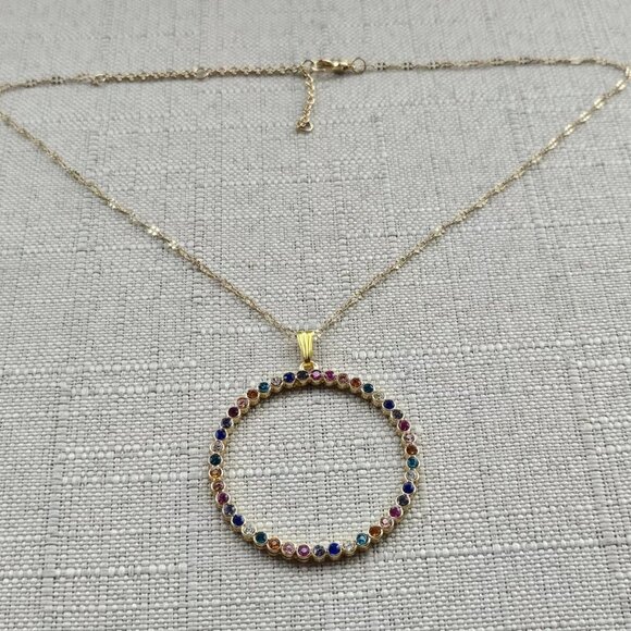 Women Necklace Multi Color Crystals Accent Round Pendant Fashion Jewelry Unbrand - Picture 8 of 11